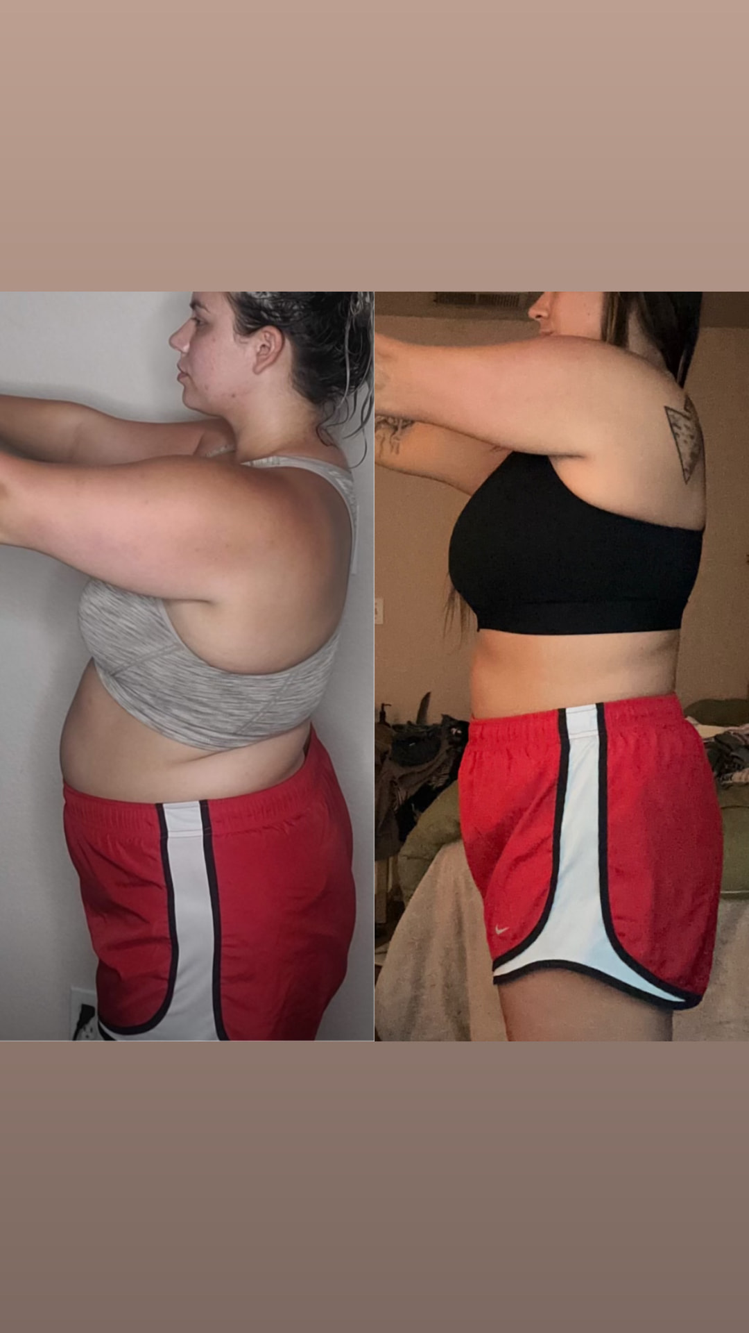 Side-view weight loss before and after — Gym Truck Chico client shows visible body transformation through personal training and nutrition coaching in Chico, CA