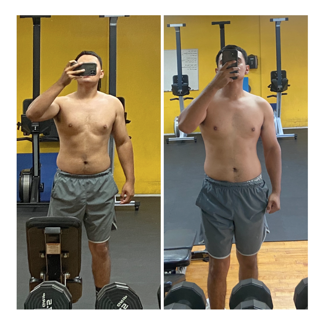 Toned-up before and after of a Gym Truck Chico client showing firmer arms, shoulders, and legs after mobile personal training in Chico, CA