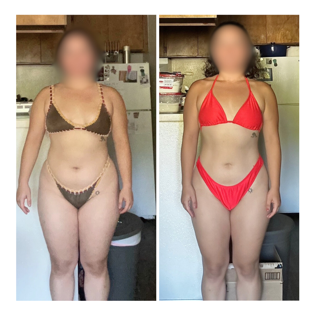 Before and after comparison of a Gym Truck Chico client with reduced body fat and improved muscle definition after in-home fitness coaching in Chico, CA