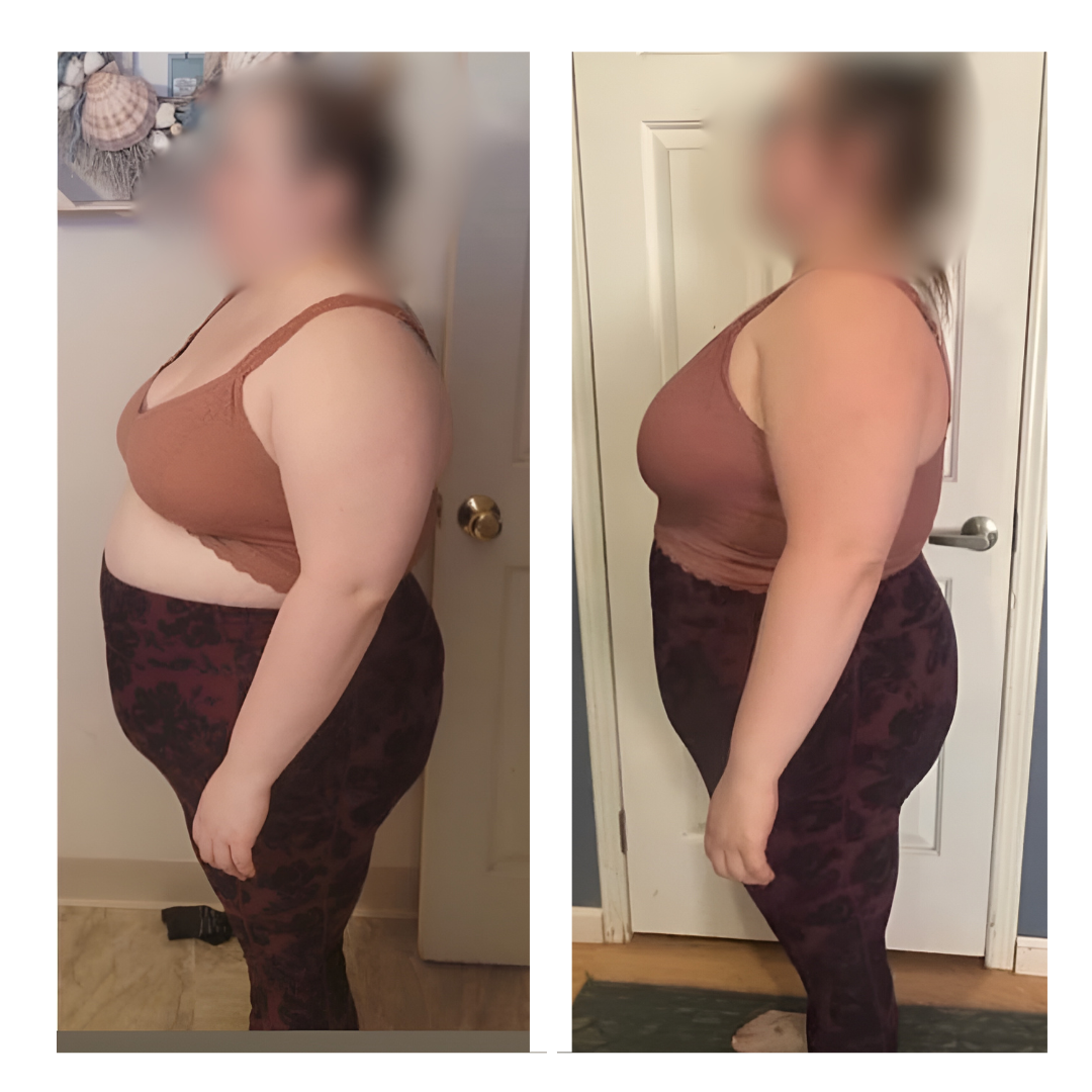 Side-by-side progress photo of a Gym Truck Chico client with reduced belly fat and tighter core after in-home personal training and nutrition coaching in Chico, CA