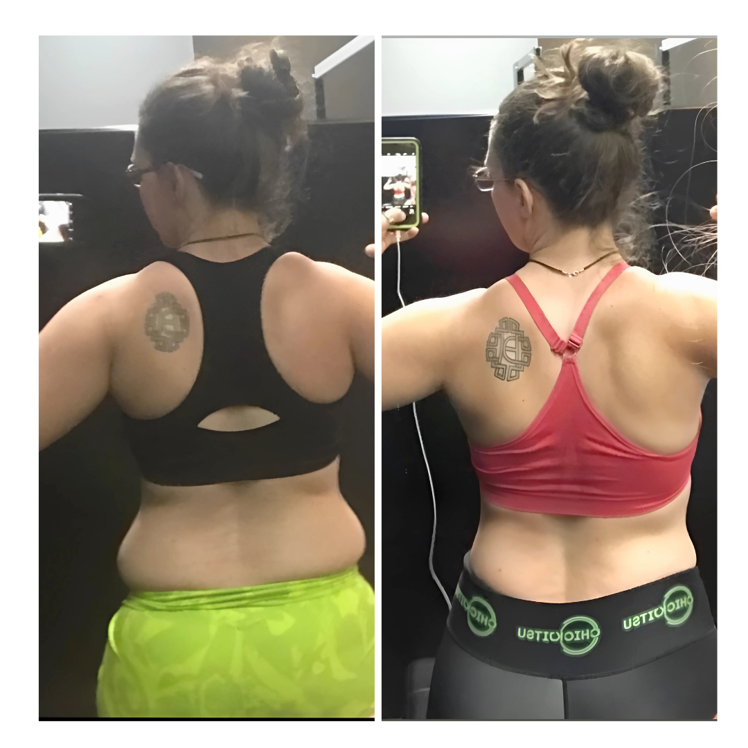 Fat loss result showing a Gym Truck Chico client with a noticeably smaller waistline and more defined abdominals after in-home personal training in Chico, CA